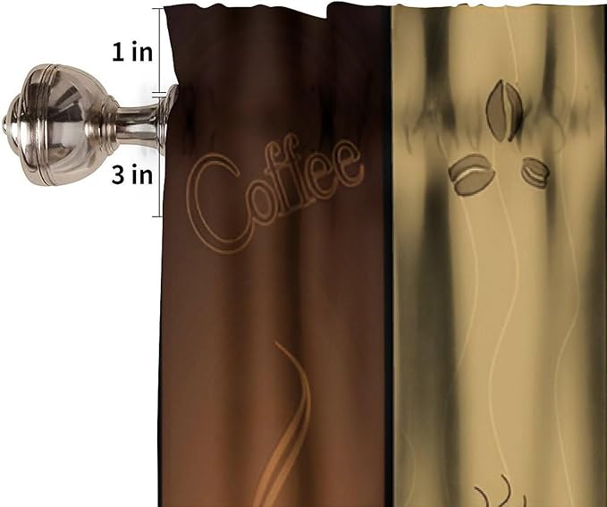 Coffee Valance Curtain, Vintage Brown Coffee Bean Swirl Cups Short Window Treatment for Cafe Kitchen Dining Room Resturant Bedroom Living Room, 54x18Inch