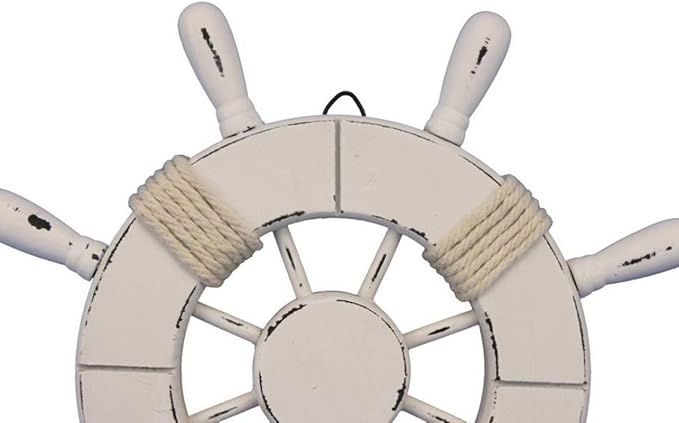 Hampton Nautical Wheel-9-102 Rustic Decorative Ship Wheel, 9", White