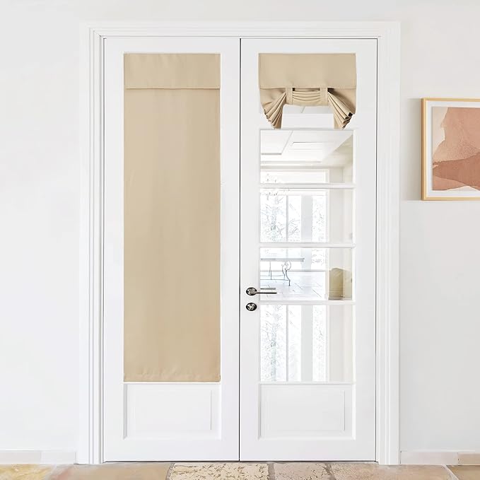 NICETOWN Blackout Door Curtain for French Front Door Windoew, Privacy Thermal Insulated Tie Up Shade for Patio Window Covering for Bedroom Kitchen, W26 x L69 inch, 1 Panel, Biscotti Beige