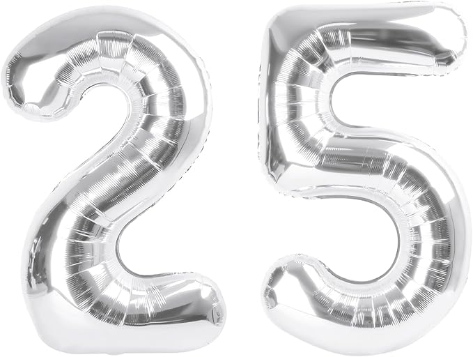 Number 25 Balloons, Silver 52 Balloon Numbers 40 Inch for Women Men, Birthday Decorations for 25th Photo Prop, Big Events, School Class Party