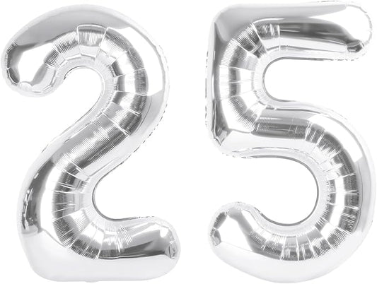 Number 25 Balloons, Silver 52 Balloon Numbers 40 Inch for Women Men, Birthday Decorations for 25th Photo Prop, Big Events, School Class Party