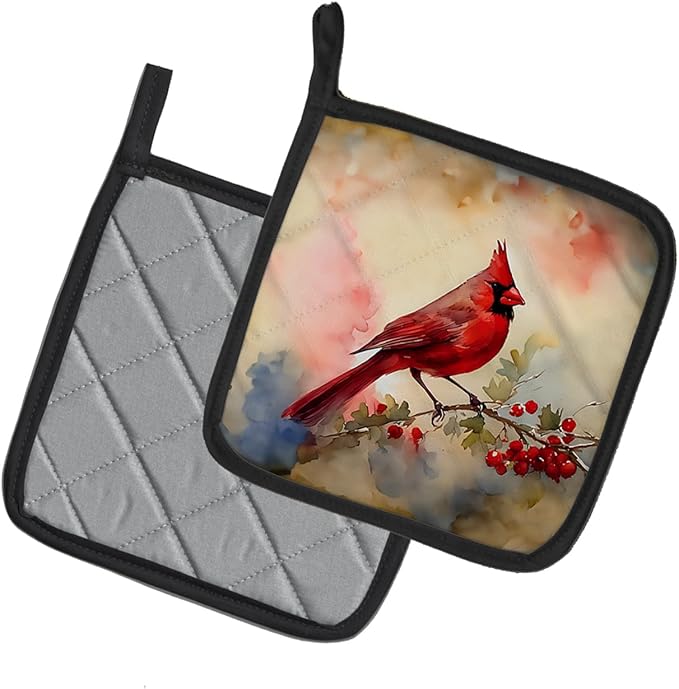 Caroline's Treasures Cardinal Pair of Pot Holders Kitchen Heat Resistant Pot Holders Sets Oven Hot Pads for Cooking Baking BBQ, 7 1/2 x 7 1/2