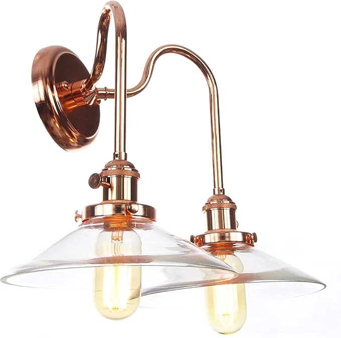 Wall Lamps with Switch, 2-Lights Rose Gold Bathroom Vanity Lights Wall Mounted Lighting Clear Glass Lampshade Wall Sconces(Color:F)