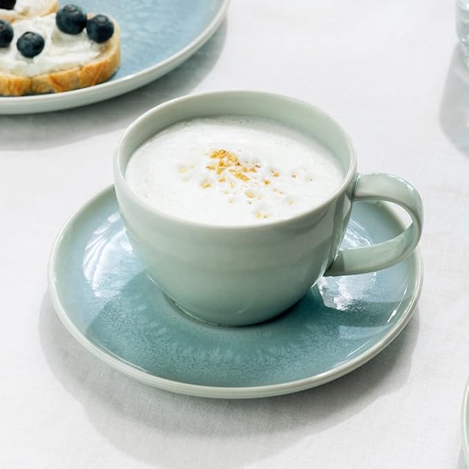 Villeroy & Boch like Crafted Blueberry Coffee Cup, Premium Porcelain, 4.75 x 3.75 x 2.5 in, 8 oz Capacity, Dishwasher and Microwave Safe, Turquoise
