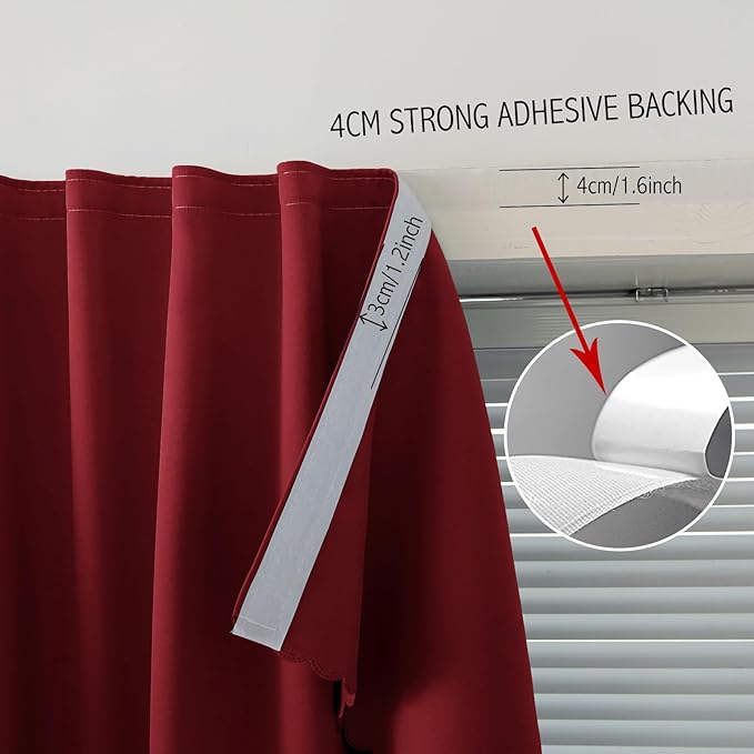 Self Adhesive Curtains, Stick Curtain Blackout Shades Window Cover Curtains for Living Room No Drilling, 47" W X 84" L, Burgundy, 1 Panel