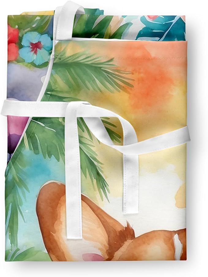 Caroline's Treasures Corgi Luau Apron Cooking Kitchen Server Baking Crafts Gardening for Adult Women Men, Unisex, Large, Multicolor