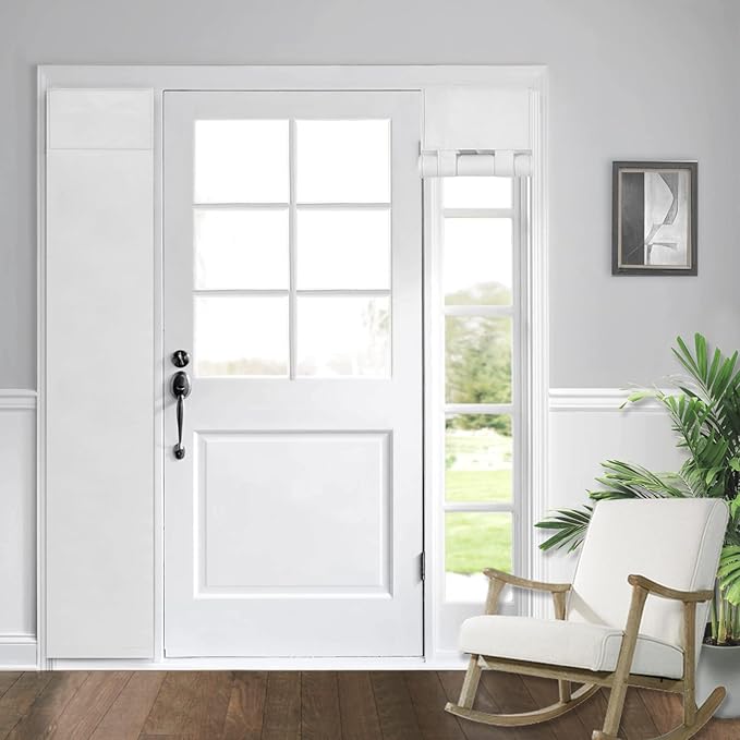 WdFour Solid Color Room Darkening Door Curtains - 12W x 70L Inches Blackout Window Covering for Side Door/Glass Door/Sidelight, Tie-Up Shade,1 Panel, Bleach White