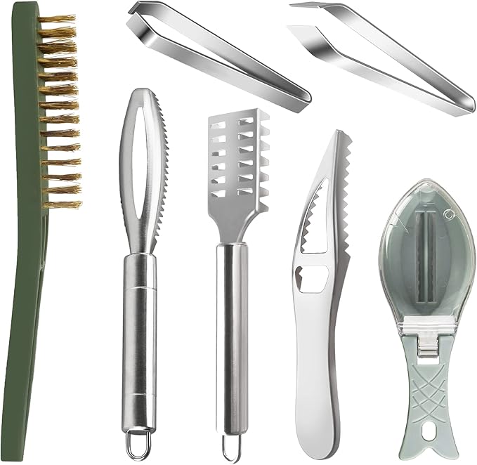Openfly Fish Scaler Tool, Stainless Steel Fish Scaler Remover Fish Scraper Scaler with Sawtooth, Fish Skin Graters Fish Tweezers Fish Descaler Tool for Cleaning Fish