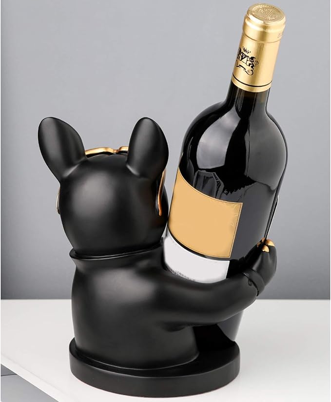 Wine Rack Creative Animal Dog Shape Wine Rack Handmade Resin Desktop Artwork Kitchen Decorations Wine Storage Box(Black and Green) Wine Bottle Holder (Color : Brass) (1)
