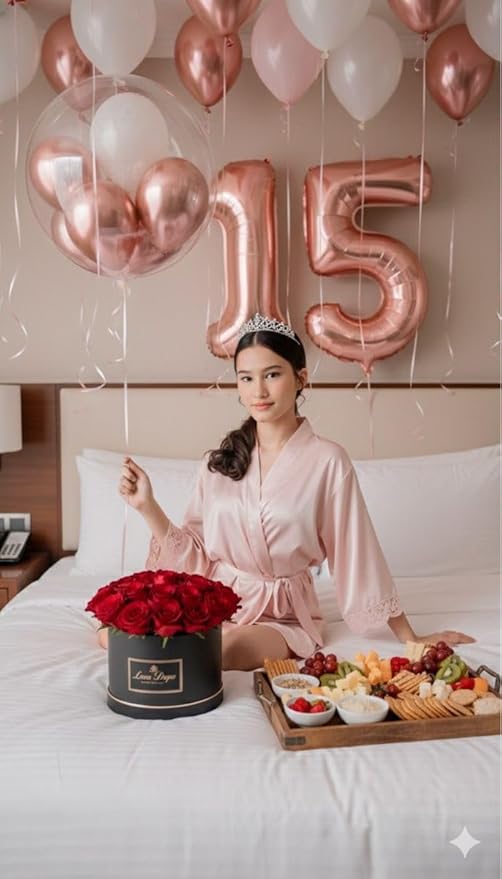 15 Balloons Numbers, 40 Inch 15th Birthday Decorations for 1 5 15 51, Rose Gold Big Foil Number Balloons for Wedding Store Anniversary Party Supplies