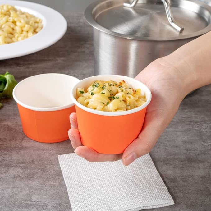 Coppetta 4 Ounce Dessert Cups, 200 Disposable Ice Cream Cups - Lids Sold Separately, Heavy-Duty, Orange Paper Frozen Yogurt Bowls, For Hot And Cold Foods, Perfect For Gelato Or Mousse - Restaurantware