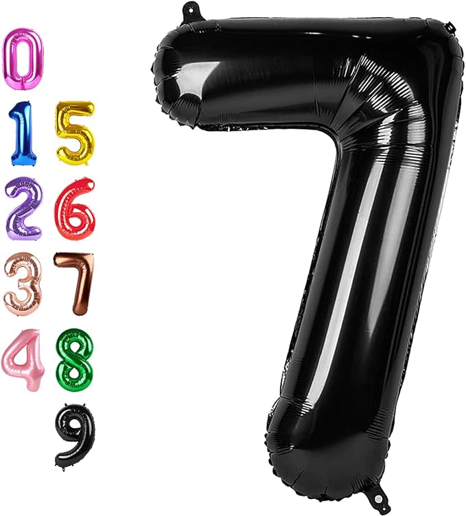 Numbers 7 Balloon, 40 Inch 7 Balloons for Birthday Party, Black Number Balloons for 7, 17, 27 Game Competition Wedding Anniversaries Party, Christmas and New Years Eve Party