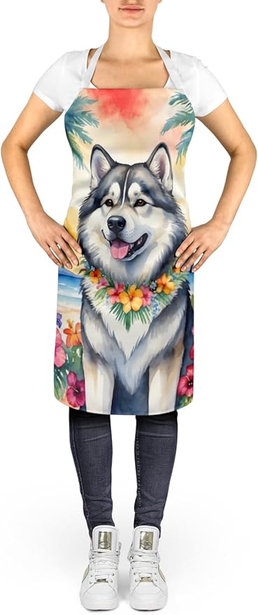 Caroline's Treasures Alaskan Malamute Luau Apron Cooking Kitchen Server Baking Crafts Gardening for Adult Women Men, Unisex, Large, Multicolor