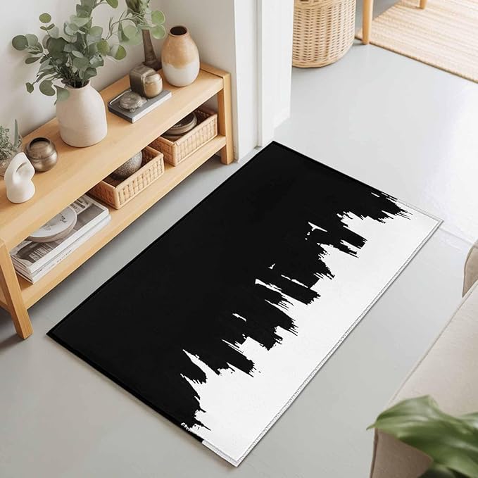 Area Rug 2x3ft, Abstract Black Graffiti Texture Washable Rugs for Living Room Bedroom, Modern Minimalist Art Soft Non-Slip Area Rugs Rectangle Floor Carpet for Dining Room