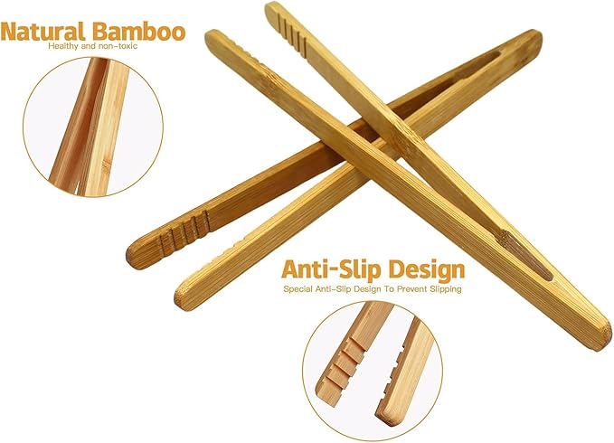 8PCS Bamboo Kitchen Utensil Tongs 7 Inch Reusable Fixture Tea Ceremony Accessories Suitable for Toast Pickles Fruit