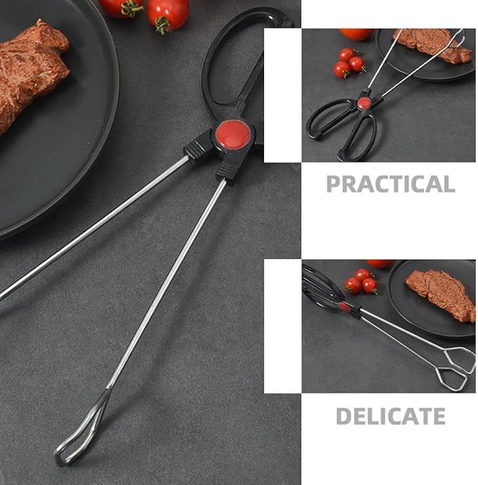 OSALADI 2pcs Stainless Steel Kitchen Tongs Bbq Food Buffet Serving Tongs with Heat Resistant Handles for Grill and Outdoor Cooking