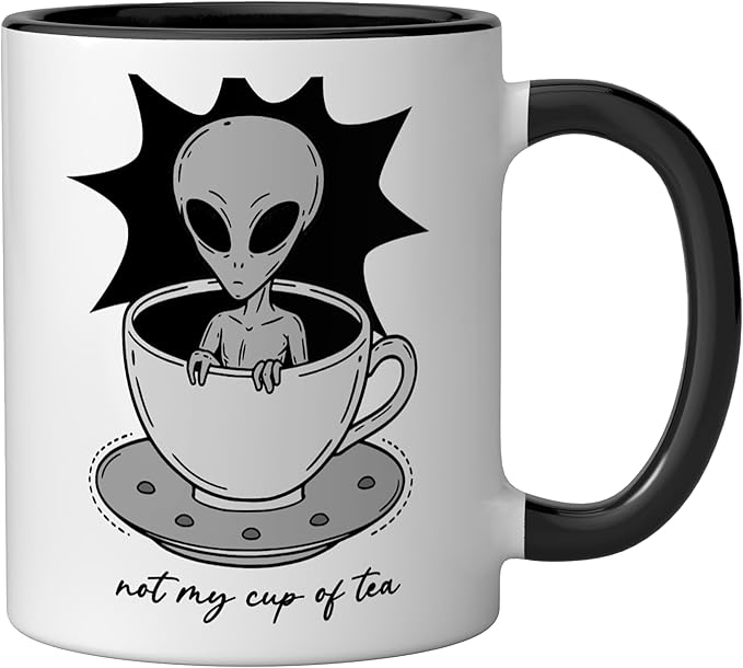 Funny Not My Cup Of Tea Alien Graphic Tee Ceramic Mug, Black/White