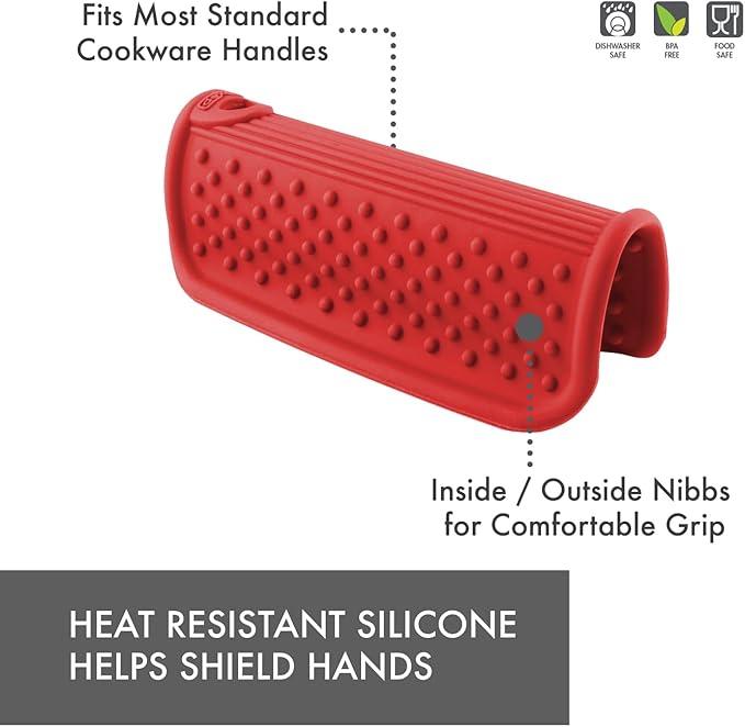 Dexas Silicone Pot Handle Holder, Heat Resistant Non Slip Grip for Hot Cookware Handles, Dishwasher Safe Kitchen Accessory, Red