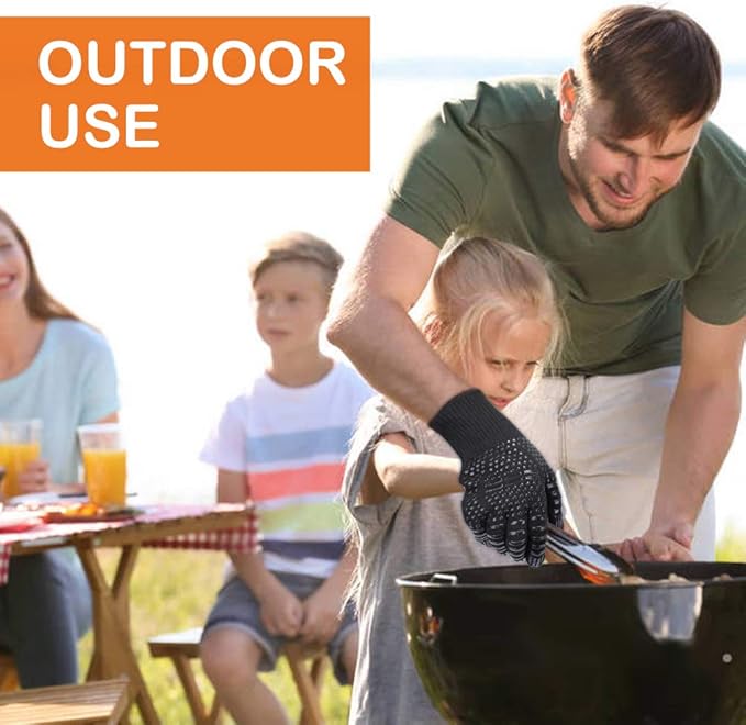 BBQ Grill Gloves, 1472°F Extreme Heat Resistant Grilling Gloves Non-Slip Oven Mitts Potholder, Perfect for Barbecue, Cooking, Baking, 1 Pair (Black)(13" Length)
