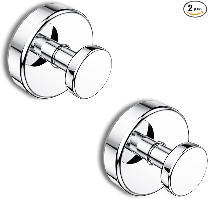 Bntuk Suction Cup Hooks for Shower, Removable Towel Hooks for Bathroom Window Glass Door Wall, Bath Robe Looafh Hook for Hanging - 2 Pack, Chrome