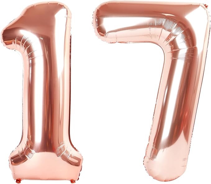 Rose Gold Happy 17 71 Birthday Number Balloons, 40 Inch Ballon for Boys Girls, Big Digital Balloons for Celebration Party, Graduation Supplies
