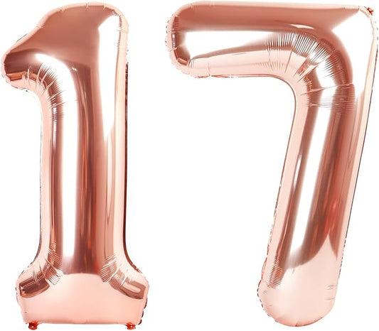 Rose Gold Happy 17 71 Birthday Number Balloons, 40 Inch Ballon for Boys Girls, Big Digital Balloons for Celebration Party, Graduation Supplies