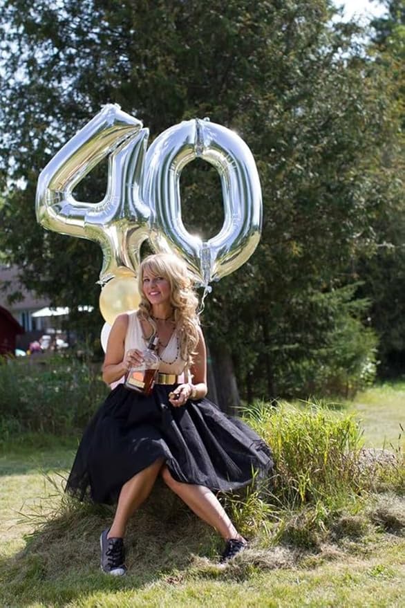 Numbers 4 Balloons Silver Party Decorations for Women Men, 40 In Big Four Balloons for Engagement, Wedding, Celebration Party, Graduations, Photo Shoot