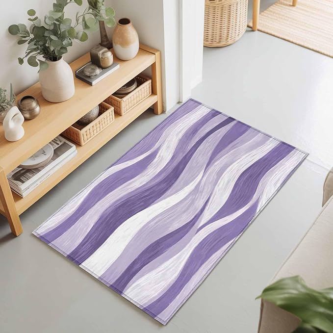 Area Rug 2x3ft, Abstract Lavender Purple White Water Ripples Washable Rugs for Living Room Bedroom, Modern Art Soft Non-Slip Area Rugs Rectangle Floor Carpet for Dining Room