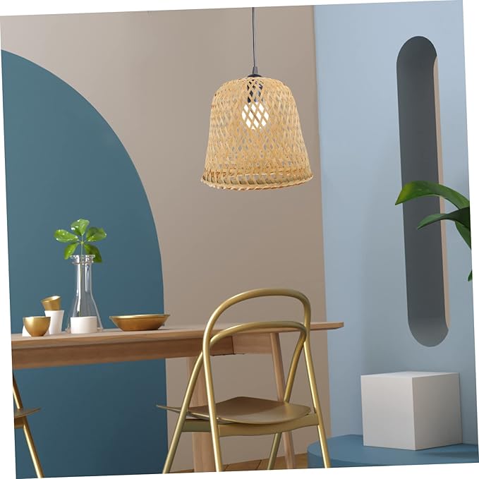 2pcs Bamboo Lampshade Rattan Light Fixture Boho Hanging Light Pink Tile Stickers Light Covers for Ceiling Lights Lampshades for Ceiling Lights Fan Bamboo Weaving Desk Lamp To Weave(Khakix3pcs,20x20x18