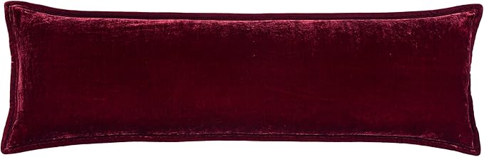 HiEnd Accents Stella Faux Silk Velvet Lumbar Pillow, 14x42 inch, Garnet Red, Romantic Western Modern Traditional Style Luxury Bedding, Decorative Throw Pillow