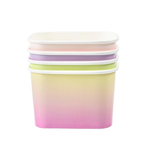 Restaurantware Paper Cups 200 Count 12 Ounce Square Disposable Ice Cream Containers, Leak-Resistant Paper Dessert To Go Cups, Hot And Cold Food, Durable Assorted Ombre Design