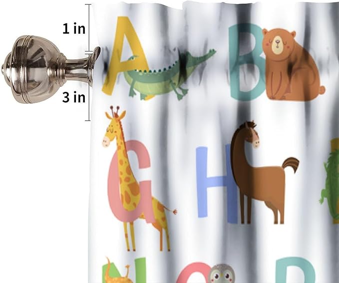 ABC Alphabet Valance Curtain, Cartoon Animals Learning Education Letters Weather Rainbow Short Window Treatment for Kitchen Dining Kids Bedroom Nursery Classroom School Decor, 54x18Inch
