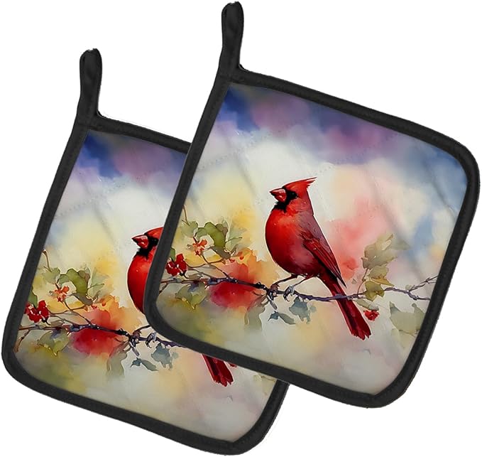 Caroline's Treasures Cardinal Pair of Pot Holders Kitchen Heat Resistant Pot Holders Sets Oven Hot Pads for Cooking Baking BBQ, 7 1/2 x 7 1/2