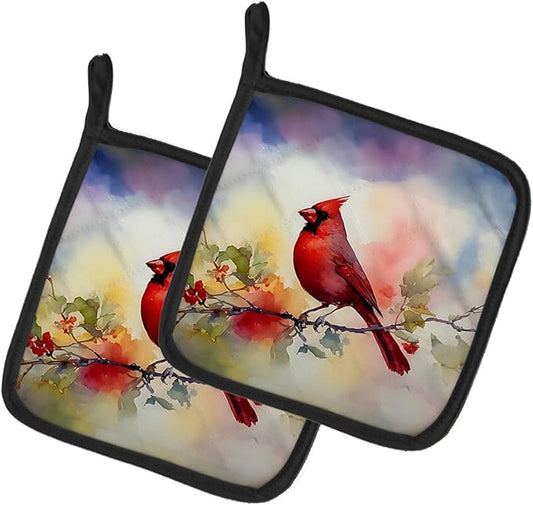 Caroline's Treasures Cardinal Pair of Pot Holders Kitchen Heat Resistant Pot Holders Sets Oven Hot Pads for Cooking Baking BBQ, 7 1/2 x 7 1/2