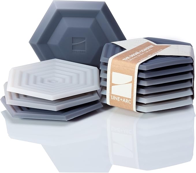 LINE+ARC Extra Thick Silicone Coasters Waterproof Anti-Stain Heat-Safe Dishwasher-Safe Degrē Coasters Original (Set of 6, Smoke) Outdoor Rubber Mid-Century Modern