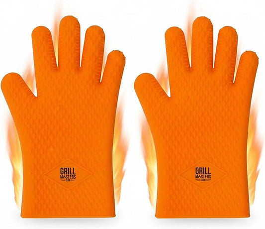 Grill Masters Club Silicone Gloves Heat Resistant for BBQ & Cooking – Heat Resistant Kitchen Gloves, Silicone Mitts & Grill Mitts for Outdoor Grill BBQ (Dishwasher Safe, Heat Safe to 446°F)