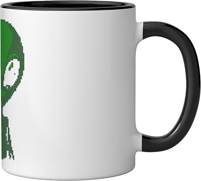 Art Alien Peace Sign UFO Ceramic Mug, Black/White