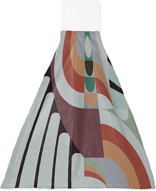 Alandar Home Kitchen Tie Towel Set of 1, Middle Century Geometric Art Absorbent Soft Hand Towels for Bathroom Hanging Towels, Abstract Minimalist Arch Fast Drying Cleaning Cloth with Loop