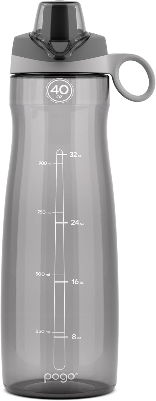 Pogo Plastic Water Bottle with Chug Lid and Carry Handle, Reusable, BPA Free, Dishwasher Safe, Perfect for Travel, School, Outdoors, and Gym | 18oz, 32oz, 40oz, 64oz