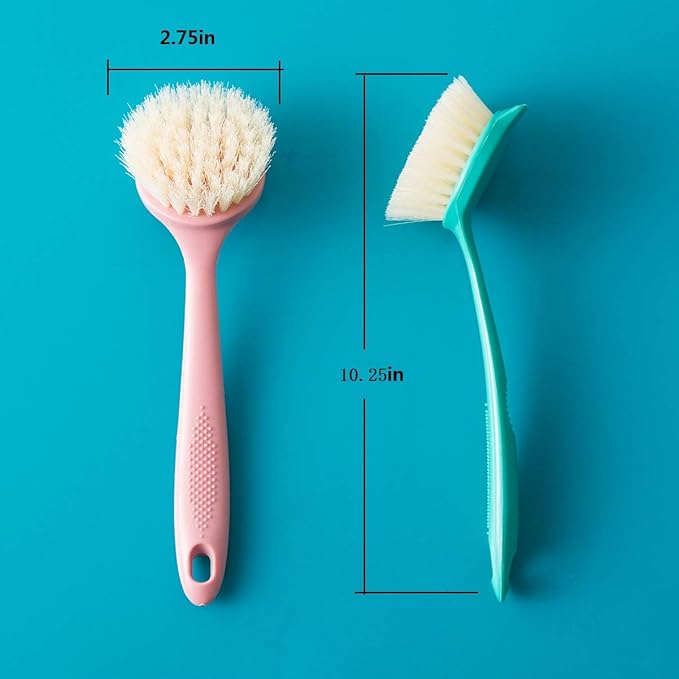 Kitchen Scrub Brush Sink Bathroom Brushes with Scraper Tip Comfortable Grip Odourless Bristles for Pot Pan Cast Iron Skillet Dishes Cleaning,Soft and Scratch Free. 2-Pack