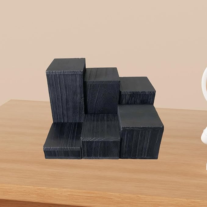 Colaxi 6x Wooden Square Perfume Holders Cupcake Rustic Jewelry Racks Display Stands for Cabinets Bedroom Collectibles Kitchen , Black