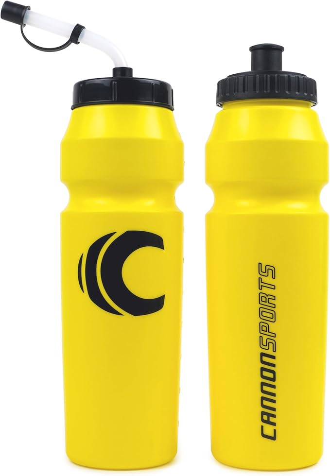 Cannon Sports 1 Liter Sports Water Bottle, BPA-Free, 34 Oz Capacity, Large Mouth, 2 lids (Straw and Squeeze), Great For Helmet Sports Such As Hockey, Lacrosse, Football, Boxing (Yellow)