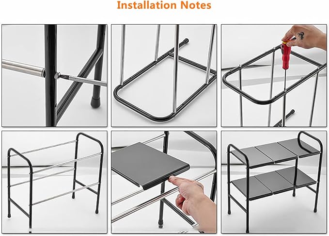 2-Tire Standing Rack, Bathroom Countertop Storage Shelf Cosmetic Organizer Holder Kitchen Spice Rack, Clothing, Pantry & More, Decorative Storage,Black,8boards