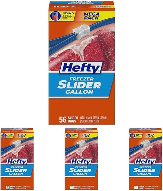 Hefty Slider Freezer Kitchen Storage Bags, Gallon Size, 56 Count (Pack of 4)