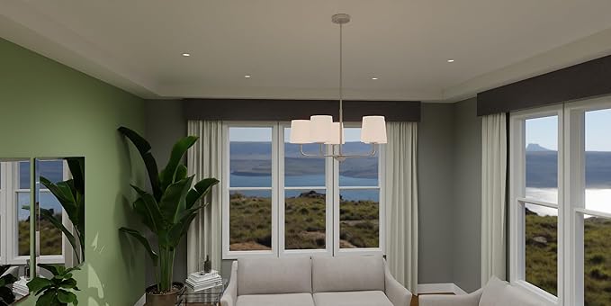 Quoizel Gallagher 1-Tier Chandelier, 28 Inch 5-Light Brushed Nickel Hanging Ceiling Light Fixture, Max Adjustable Height 52", Modern Industrial Design for Dining, Living Room, Kitchen or Office