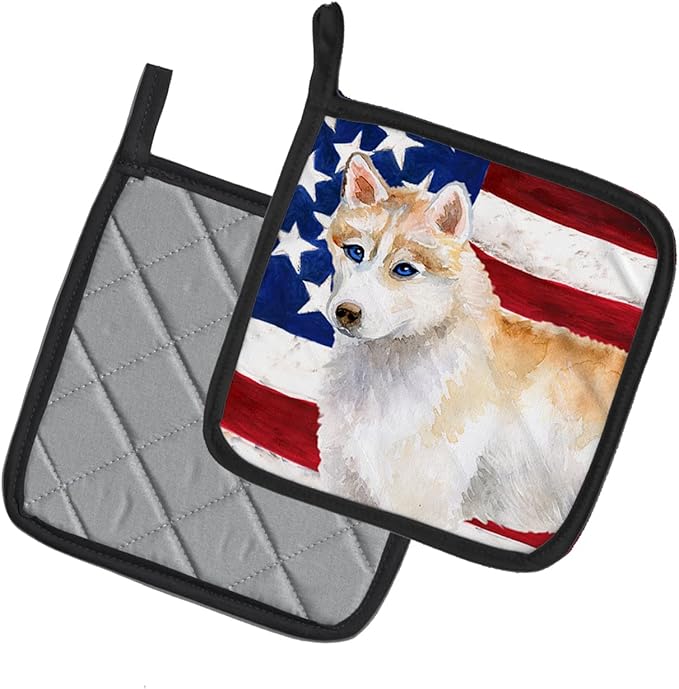 Caroline's Treasures BB9655PTHD Siberian Husky Patriotic Pair of Pot Holders Kitchen Heat Resistant Pot Holders Sets Oven Hot Pads for Cooking Baking BBQ, 7 1/2 x 7 1/2