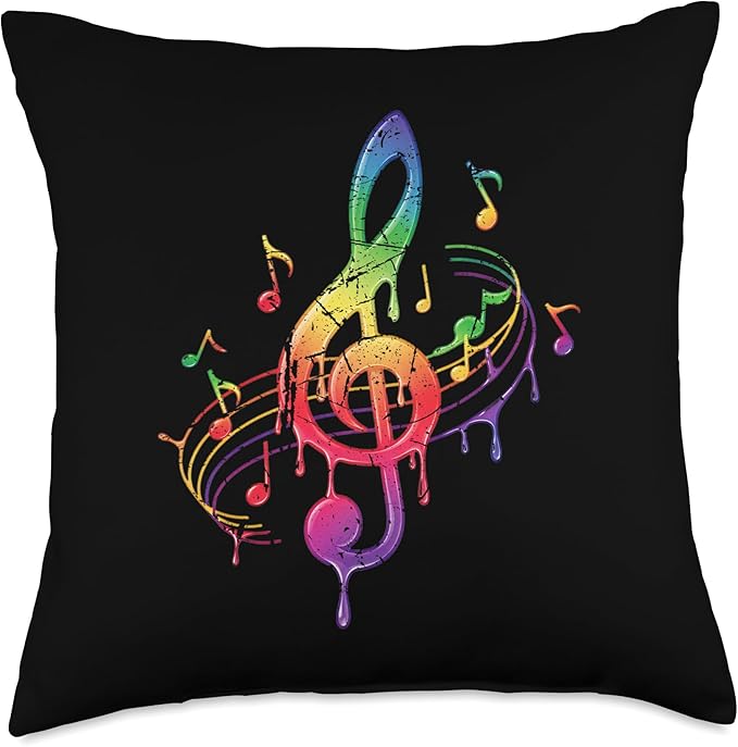 Rainbow Sheet Music Lover Colourful Treble Clef Throw Pillow