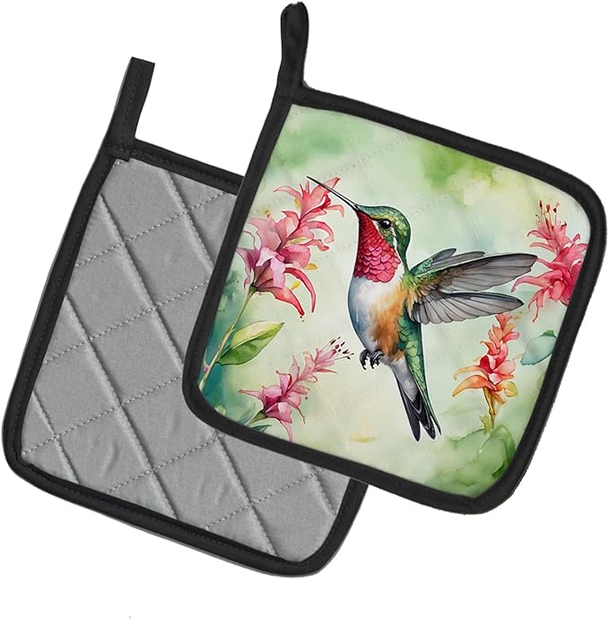 Caroline's Treasures Broadtailed Hummingbird Pair of Pot Holders Kitchen Heat Resistant Pot Holders Sets Oven Hot Pads for Cooking Baking BBQ, 7 1/2 x 7 1/2
