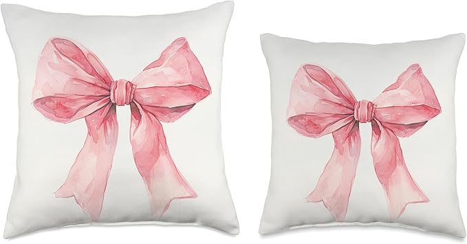 Girly || Watercolour Bow || Coquette || Aesthetic Pink Bow Throw Pillow