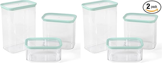 Martha Stewart Langstaff 6 Piece 92 oz, 60 oz, 26 oz Stackable Rectangular Container Set w/Martha Blue Lid (Pack of 2)